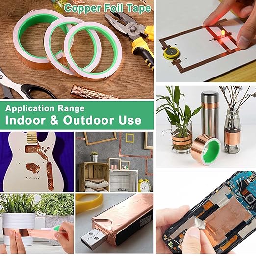 BOMEI PACK Copper Tape 4 Pack (1.97mil x 2inch, 1inch, 1/2inch, 1/4inch x 66ft) with Conductive Adhesive for Guitars and Shielding, Slugs,Stained Glass, Electrical Repairs, Grounding