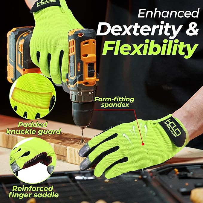 HANDLANDY Work Gloves for Men & Women, Utility Mechanic Working Gloves Touch Screen, Flexible Gardening Gloves for Yard