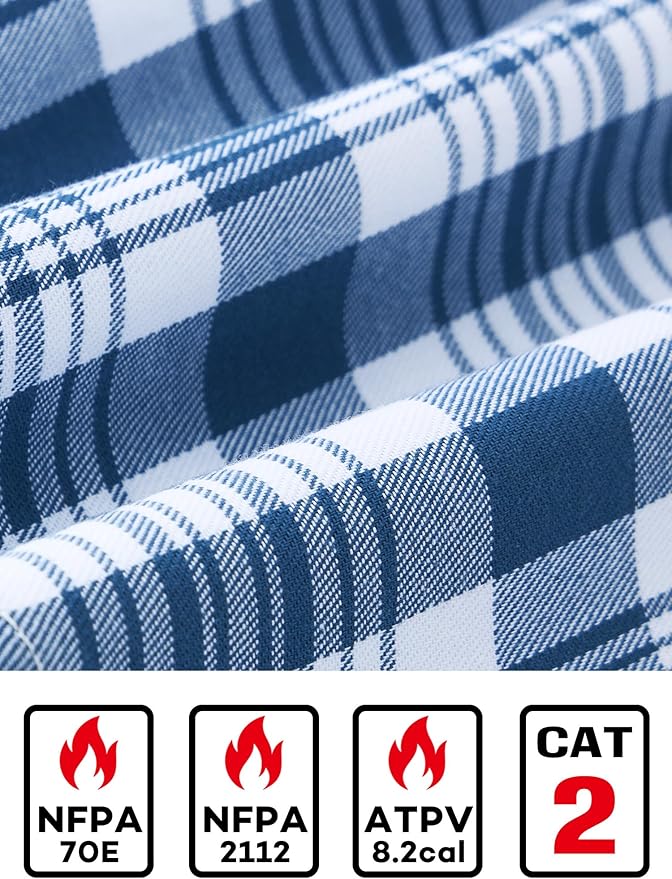 FR Ripstop & Waterproof Welding Shirts for Men 6.5oz Long Sleeve Button Down Fire Retardant 100% Cotton shirts CAT2
