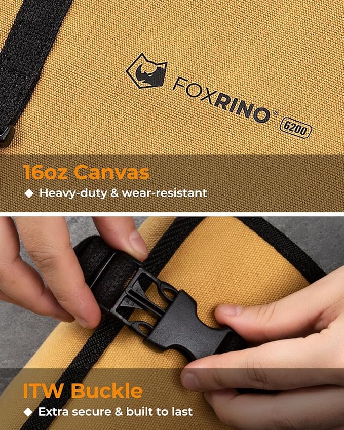 Tool Roll, Heavy Duty Tool Roll Bag Organizer, Roll Up Tool Pouch with 20 + 1 Pocket, Gifts for Men Father Dad Mechanic, Brown