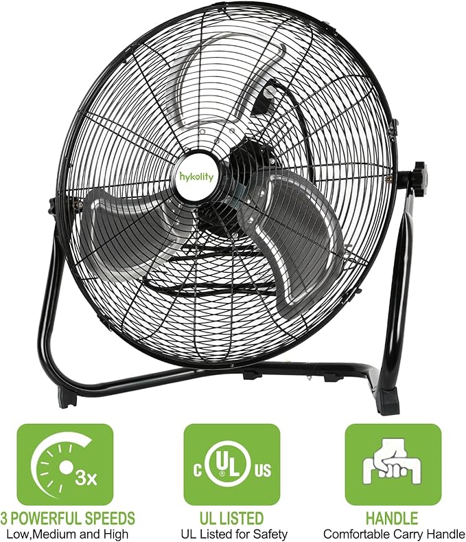 hykolity 20" High Velocity Floor Fan, 3-Speed Heavy Duty Industrial Fan with Wall-Mounting System, Metal Floor Fan for Commercial Space, Warehouse, Garage, and Workshop, 2 Pack