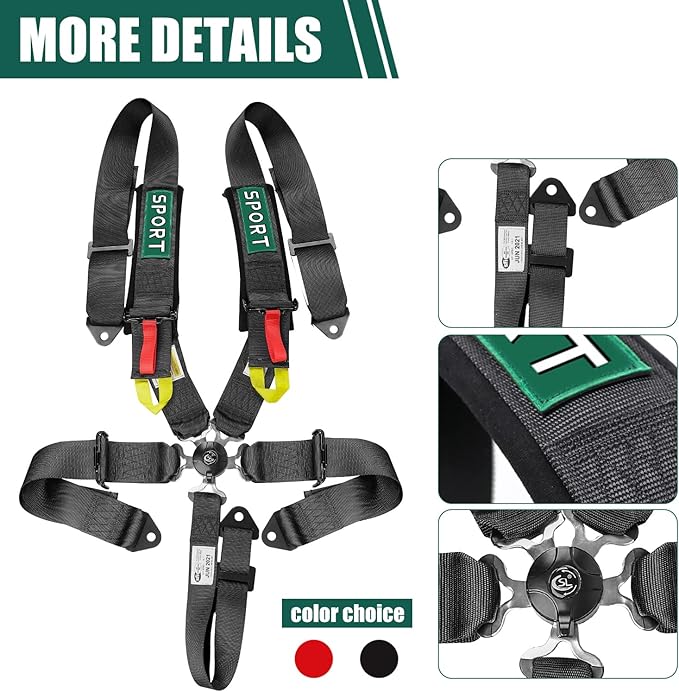 BESTZHEYU 5-Point Racing Harness Set SFI with Ultra Comfort Heavy Duty Shoulder Pads