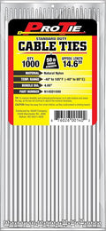 Pro Tie Standard Duty, Self-Locking Nylon Cable Wire Ties for Indoor and Outdoor Use | 14.6-Inch, 50 lbs. Tensile Strength, Natural Nylon, 1000-Pack (PN: N14SD1000)