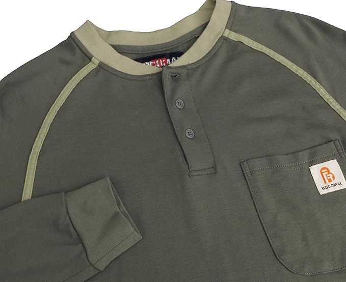 BOCOMAL FR Shirts 5.5oz Light Weight Henley and Short Sleeve Flame Resistant/Fire Retardant Clothing Shirt