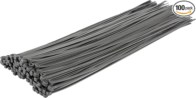 GTSE 14 Inch Silver/Gray Zip Ties, 100 Pack, 50lb Strength, UV Resistant Long Nylon Grey Cable Ties, Self-Locking 14" Tie Wraps