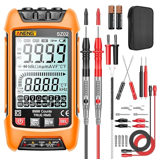 ANENG Digital Multimeter Smart Testers TRMS 9999 Counts Anti-Burning Ohm Amp Volt Meter Measures NCV,AC/DC Current/Voltage,Resistance,Continuity,Capacitance,diodes,Auto-ranging Electrical Tools
