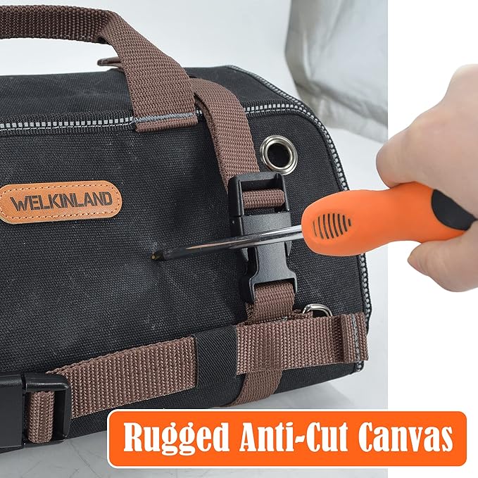 WELKINLAND Heavy-Duty Waxed Canvas Tool roll, 15-Pockets Tool Wrap Roll, 15L Tool Up Roll Bags, Tool Bag Roll, Tool roll organizer, Roll up tool bag organizer