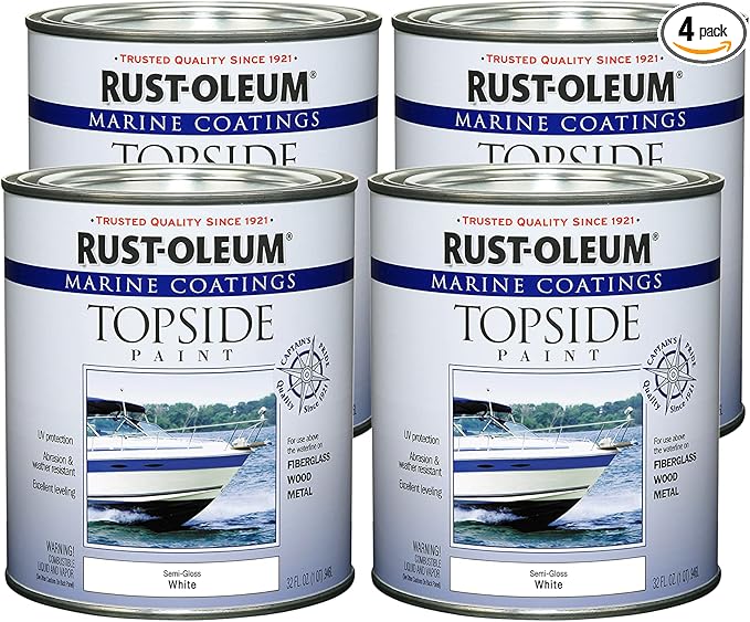 Rust-Oleum 207000-4PK Marine Coatings Topside Paint, Quart, Semi-Gloss White, 4 Pack