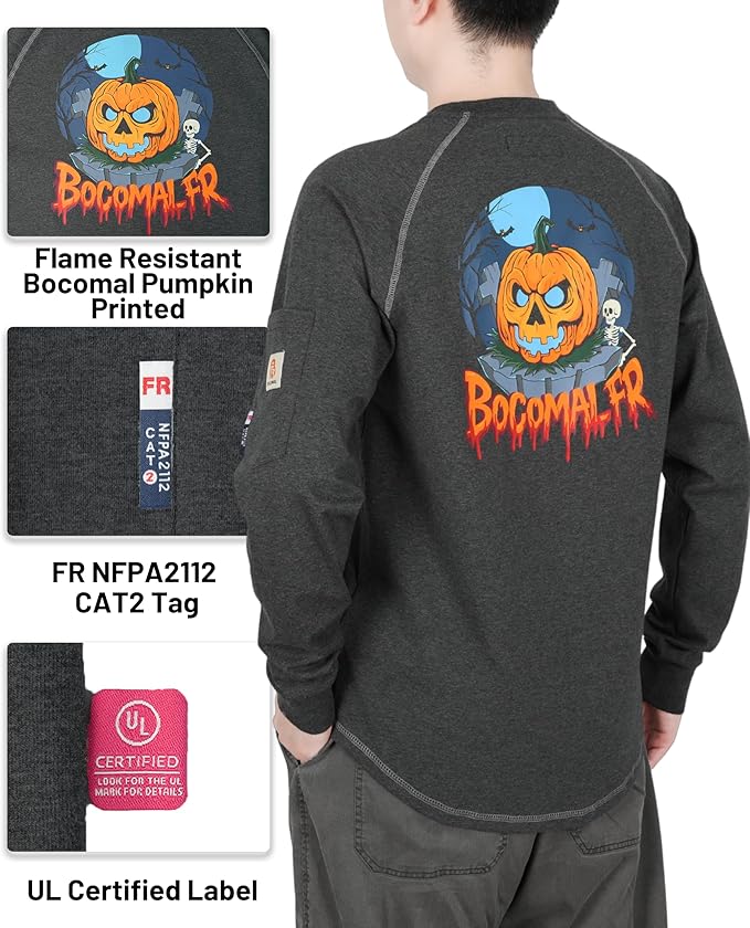 BOCOMAL FR Shirts Heather Series 6oz Flame Resistant T Shirt NFPA2112 CAT2 Fire Retardant Crew Work Shirt