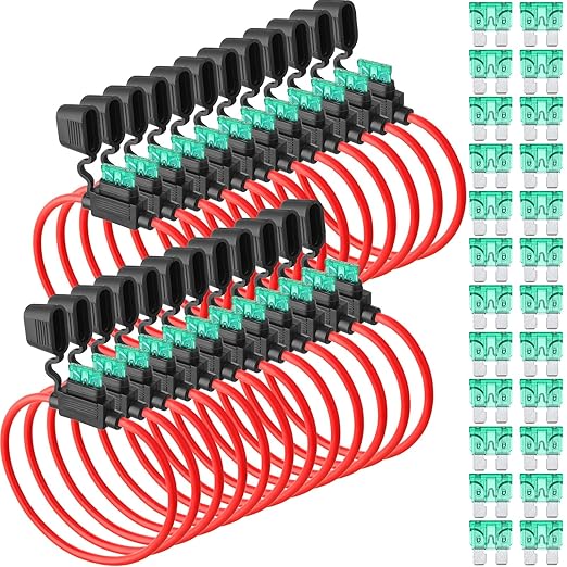 Shimeyao 48 Pcs Inline Fuse Holder Waterproof Automotive Replacement with ATC Blade Fuses for Car Truck Motorcycle Boat (12 Awg with 30 A)