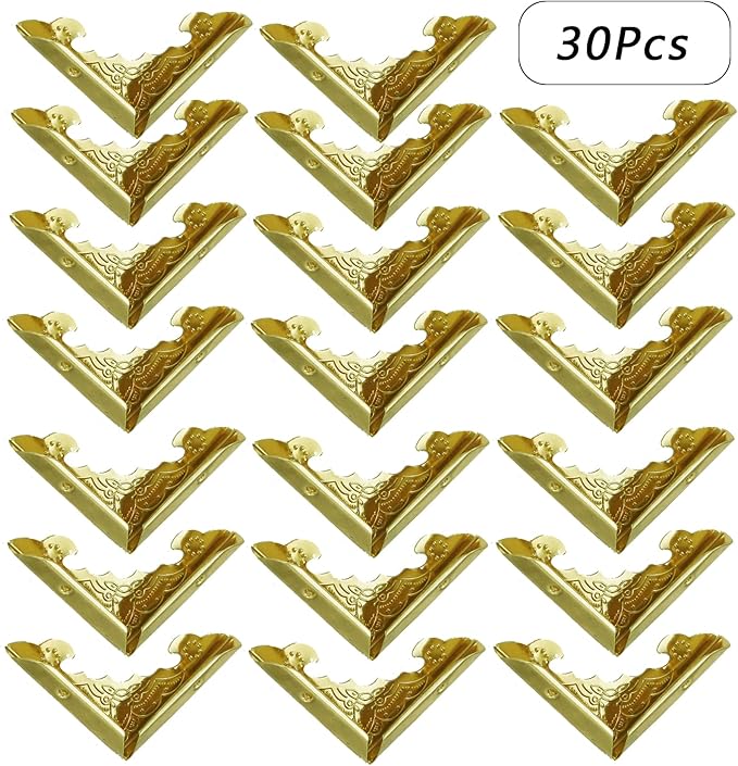 30Pcs Metal Corner Protector, 40mm Corner Protectors, Cabinet Corner Protectors, Decorative Vintage Album Corner Protector, Corner Edge Cover for Book Menu Furniture Table Edge (Gold)