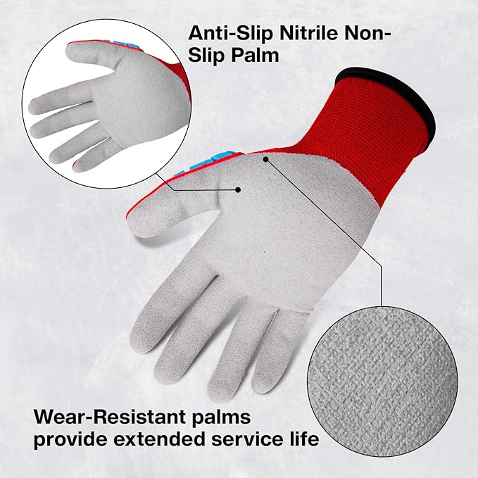 Safety Work Gloves for Men Women, Impact Work Gloves, Cut Resistant Gloves with TPR, Touchscreen Nitrile Grip Gloves