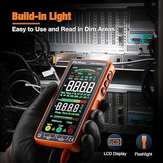 FKM Pro Digital Multimeter Tester TRMS 6000 Counts,Smart Rechargeable Voltmeter 5"Color LCD,Auto-Ranging Automotive Multimeters,for AC/DC Current/Voltage,NCV,Ohm,Capacitance,Resistance,Continuity,Temp