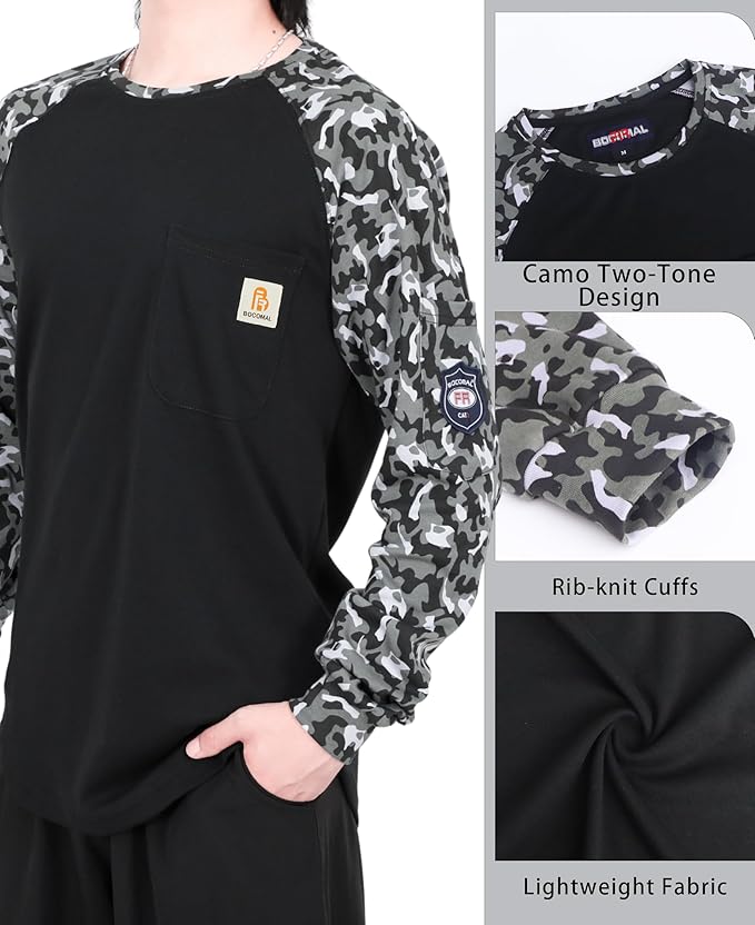 BOCOMAL FR Shirts for Men Lightweight Crew Long Sleeve Flame Resistant/Fire Retardant Shirt…