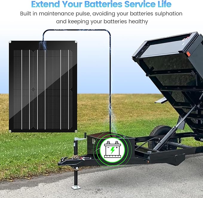 Solar Battery Charger Maintainer, Zuomeng 15W Solar Panel Kit for Dump Trailer Built-in Maintenance Pulse & Intelligent MPPT Charge Controller, Waterproof, Suitable for 12V Lead-Acid Battery
