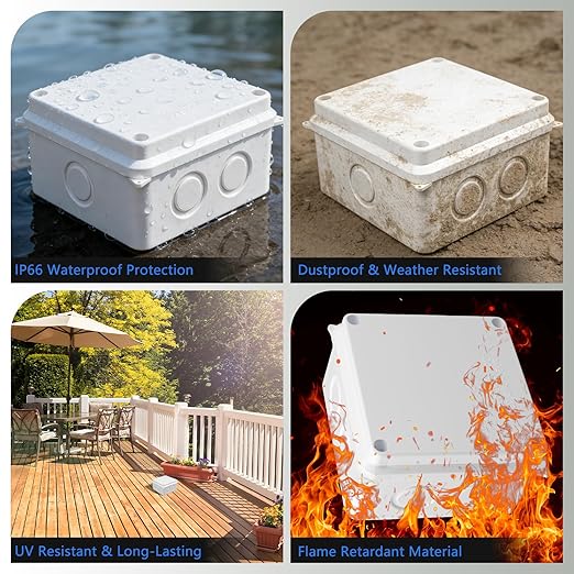 SuperInk IP65 Junction Box, 1PK White Outdoor Electrical Enclosure for Electronics, ABS Plastic Waterproof Project Case for DIY & Sensor Wiring, 3.9" x 3.9" x 2.8" (100x100x70mm)