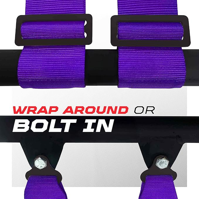 Purple 4 Point Harness for Bucket Seat, Push Button Release, 10 Color Options, Racing Harness, Race Car, Off Road Vehicle, UTV, RZR (1 Unit) [6036]