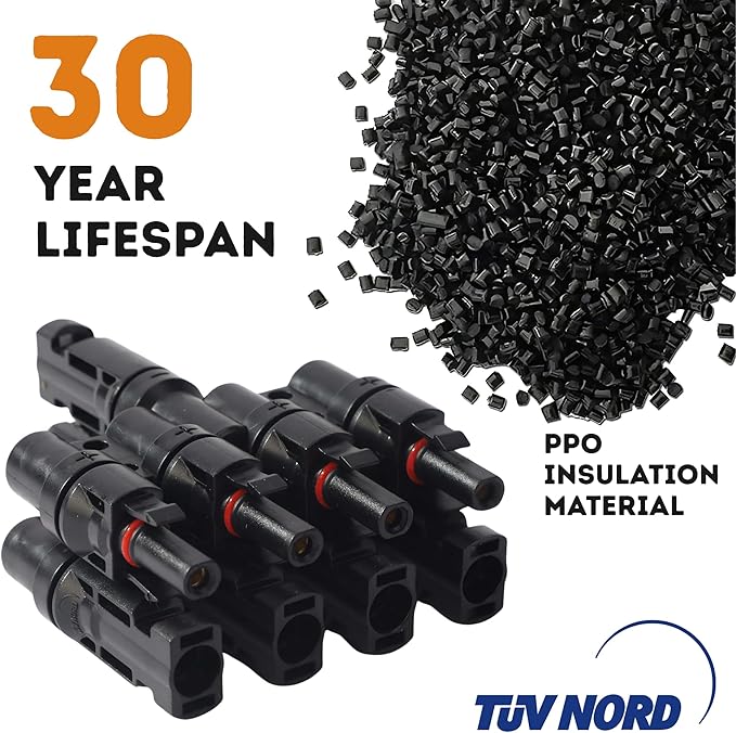XYRIS Solar Connectors T Branch 1 to 4 for Solar Panels, Solar String Splitter/Joiner (M/FFFF+F/MMMM 1 Pair)
