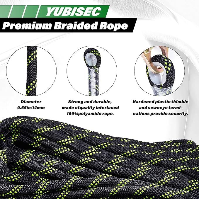 Vertical Lifeline Assembly 150FT, Polyester Rope Harness Safety with Two Grab Snap Hooks Shock Absorber, Fall Protection Safety Rope for Roofing Work, ANSI Compliant