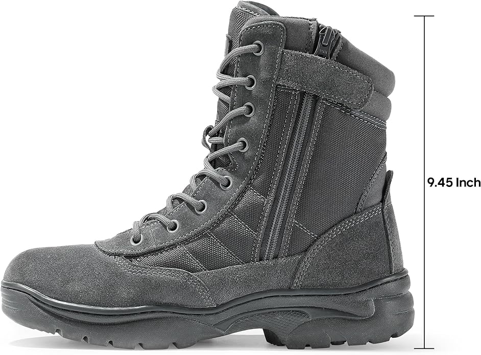NORTIV 8 Men's Military Tactical Work Boots Side Zipper Leather Motorcycle Combat Boots Trooper