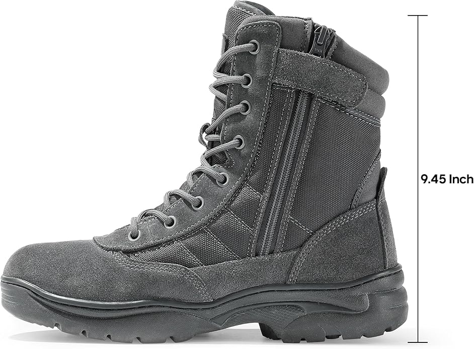 NORTIV 8 Men's Military Tactical Work Boots Side Zipper Leather Motorcycle Combat Boots Trooper