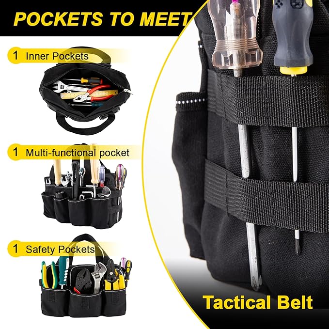 Small Tool Bag,Close Top Wide Mouth Tool Organizer Bag,Large Capacity Tool Bags for Men,Canvas Tool Storage Bag for Storage Handbag for Screwdrivers,Wrench,Pliers Hand Tools (Black-1, 12 Inch)