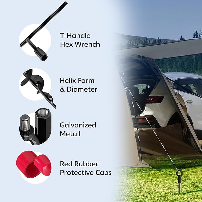Ground Anchor Heavy Duty 18 inch - Earth Anchor Screw in Kit 4 Pack - Tie Down Swing Set Anchors - Auger Spiral Trampoline Stakes High Wind - Camping Carport Canopy Tent Stakes for Tree Shed Dog Sand