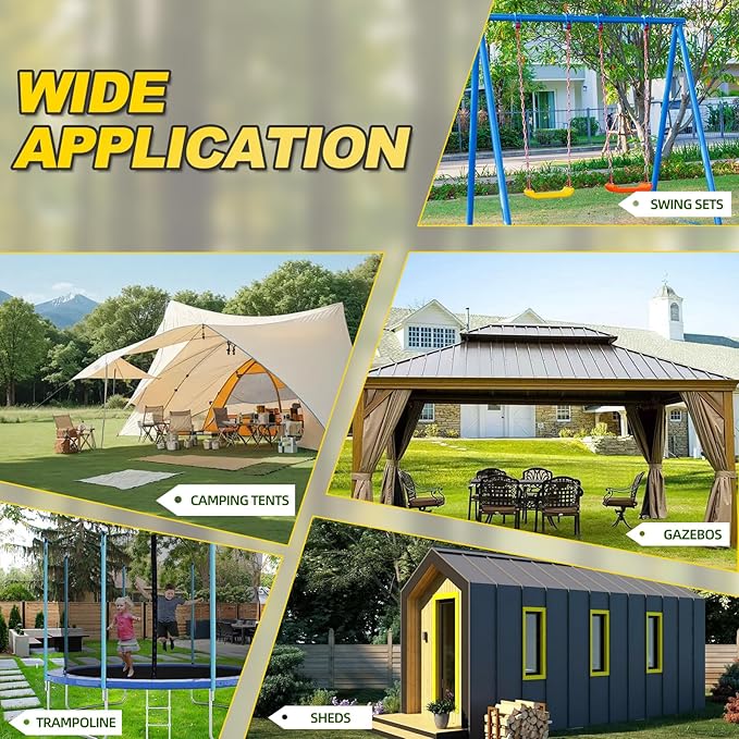 Ground Anchors Screw in, 4 Pack Spiral Trampoline Anchors with Nut and Tool Swing Set Anchors Tent Stakes High Wind Heavy Duty Earth Anchors for Sheds Canopies Carports Mobile Home