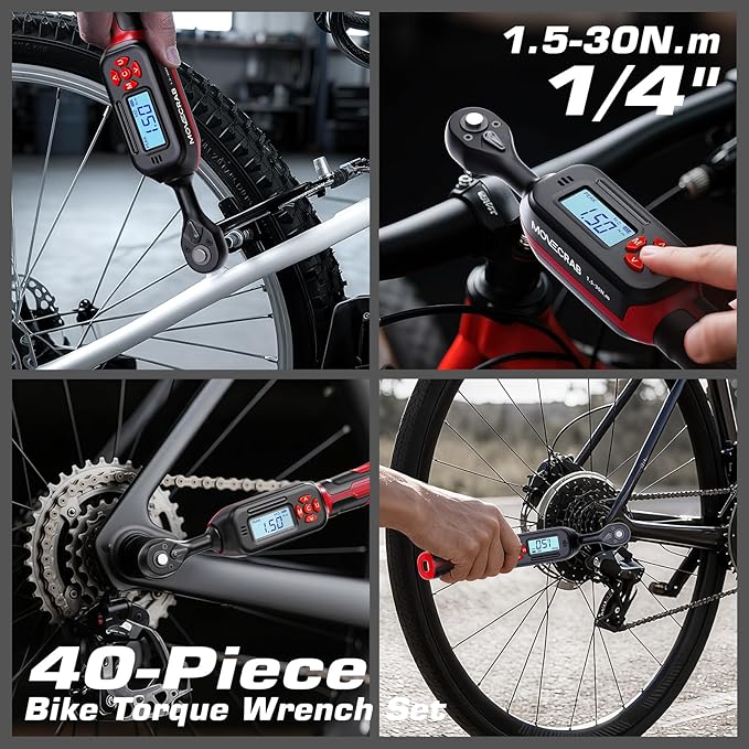 40-Piece 1/4-Inch Drive Electronic Torque Wrench Set, 1-22 Ft.lb (1.5-30 N.m), with Buzzer & LED Indicator, Bits & Sockets for Bicycle, Motorcycle, Lug Nut Maintenance