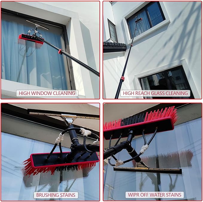 Window Cleaning Pole with Squeegee Extension Pole 20 ft Water fed Pole Kit for Solar Panel Cleaner and Soap Dispenser Outdoor High Washing Tool (24ft-kit)