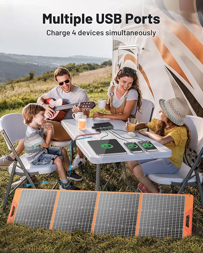 200 Watt Portable Solar Panel for Power Station, 24% High Efficiency Foldable Solar Charger with MC4 & USB Outputs, IP66 Waterproof Solar Panels with 4 Kickstands for Trip RV Camping Off Grid