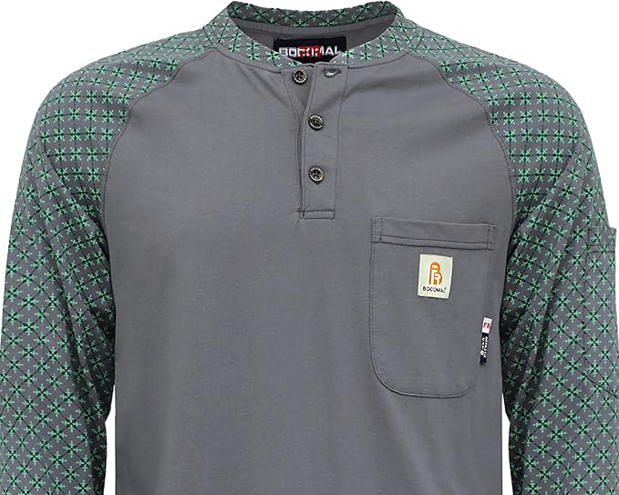 BOCOMAL FR Shirts 6oz Lightweight Flame Resistant Long Sleeve Henley Shirt Fire Retardant Workwear NFPA2112 CAT2