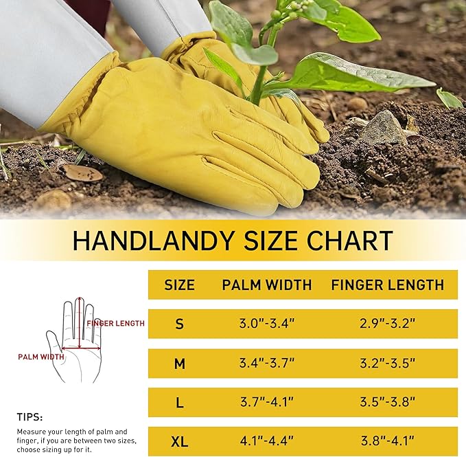 HANDLANDY Rose Pruning Gardening Gloves for Men Women, Thorn Proof Forearm Protection Leather Garden Gloves, Gardening Gifts for Gardeners (Golden Yellow, Large)