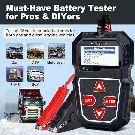 BT10 Car Battery Tester 12V 100-2000 CCA Digital Battery Load Tester, Automotive Alternator Starter Tester, Auto Battery Analyzer for Car, SUV, Light Truck, Boat