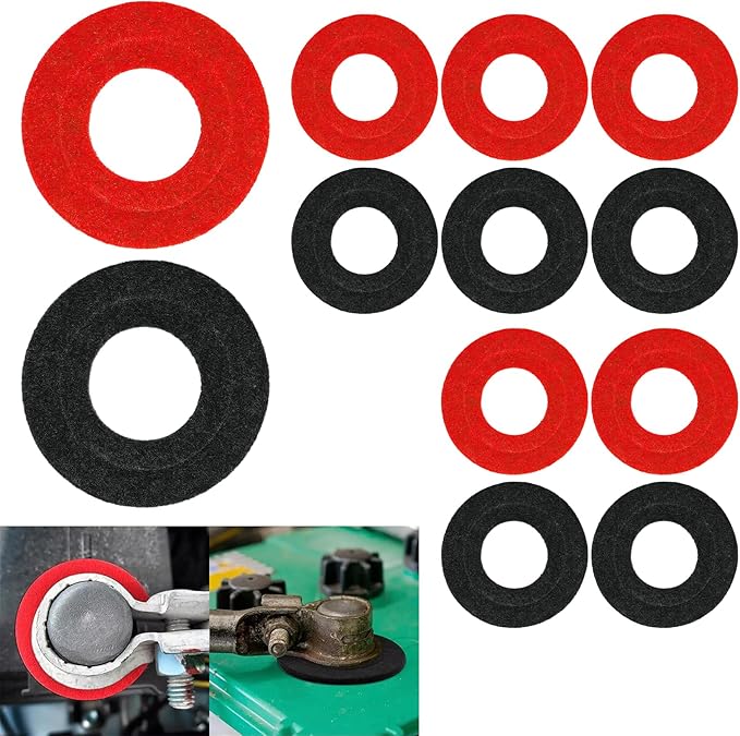 8PCS Battery Terminal Anti Corrosion Washers Fiber, Battery Terminal Protector, 4 Red & 4 Green Battery Terminal Protector for Protecting Battery Terminal, Universal Accessories (Red+Black, 12PCS)
