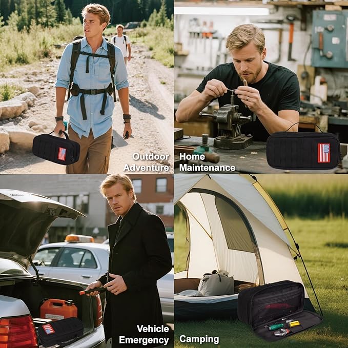 Tactical Tool Bag for Men,Wide Mouth Tool Pouch with Water-Resistant, Multi-purpose Range Bags with Zipper Handle,Heavy Duty Small Tool box organizer for Repairman, Carpenters, Handyman