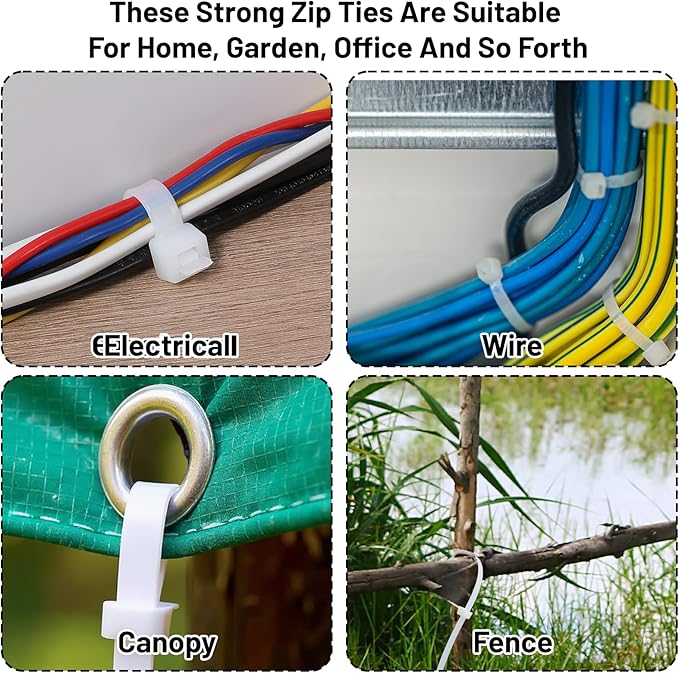 100 Pcs 36 Inch White Heavy Duty Zip Ties, Cable Ties, UV Resistant Nylon Tie Wraps for Indoor Outdoor Use, Bundling Fences, Awnings, Branches, Water Pipes