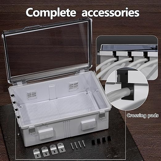 ABS Electrical Junction Box, Ventilated Design, Cable Grommets, IP65 Waterproof Enclosure, Indoor/Outdoor Use with Mounting Panel (Clear Cover, 19.7"x15.7"x7.9")