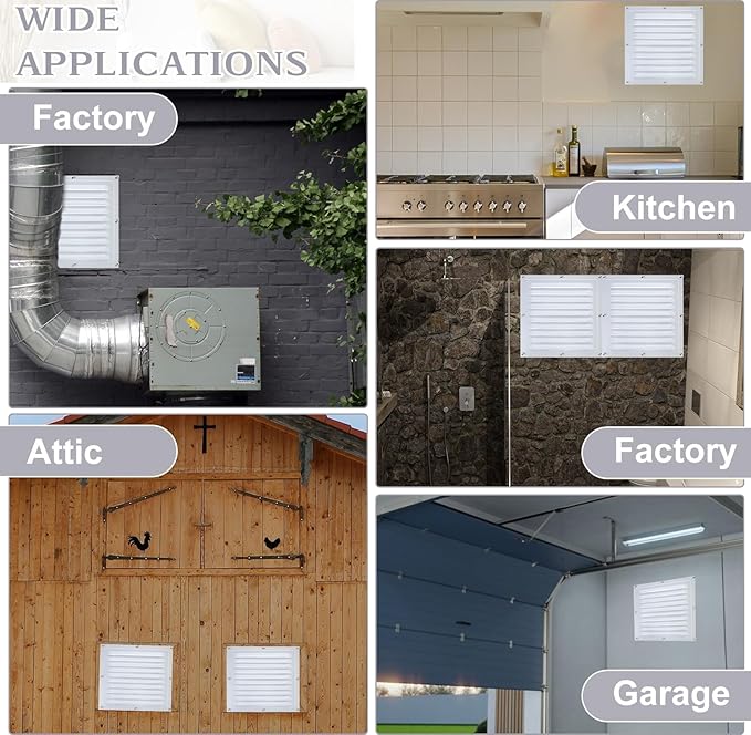 2 Pcs Attic Vent 10" X 10" Shed Vents Metal Gable Vents for Houses Wall Vent with Screen Vent Covers for Home Garage Attic Ceiling, Boost Ventilation and Guard Against Moisture (White)