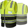 COOLJOB 9 Pockets Reflective Mesh Safety Vest for Men, Hi-vis Work Vest for Construction, Class 2 ANSI Standard, Orange