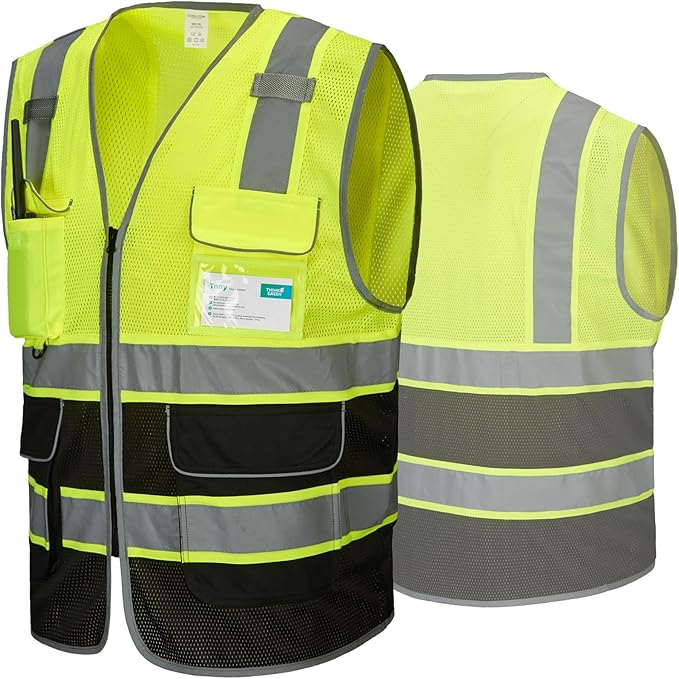 COOLJOB 9 Pockets Reflective Mesh Safety Vest for Men, Hi-vis Work Vest for Construction, Class 2 ANSI Standard, Orange