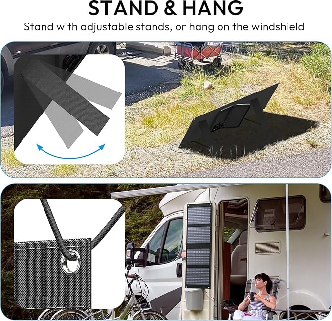 40W Portable Solar Panels, Foldable Solar Panel Charger for 100-300W Portable Power Bank, with Adjustable Kickstands, DC 12-15V Output, USB 3.0 Port for Camping Van RV Trip