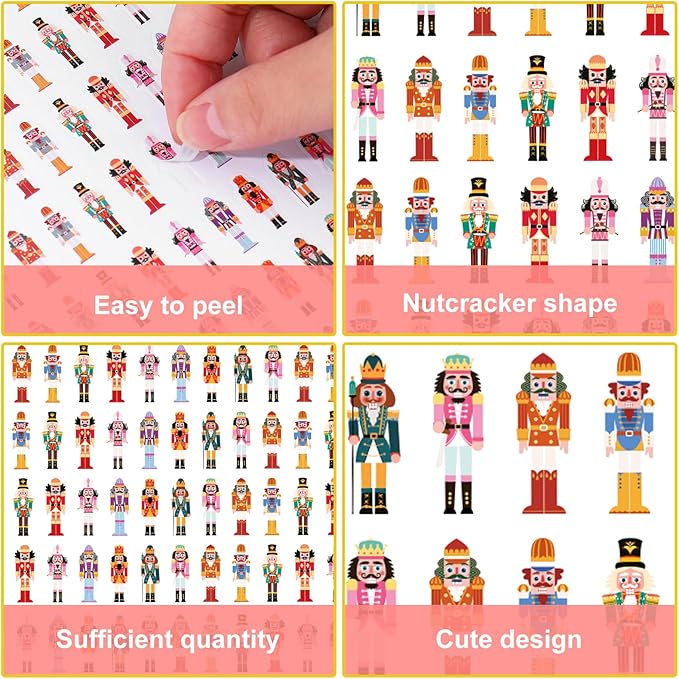 JarThenaAMCS 2400 Pcs Christmas Mini Sticker Paper Decal Xmas Nutcracker Self-Adhesive Sticker for Envelope Scrapbook Gift DIY Supplies, 0.5 in