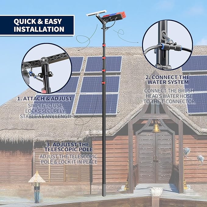 YouSJ 24FT Solar Panel Cleaning Brush & Squeegee Kit,Professional Window Washing Tool,Water Fed Pole,Roof、Window and Photovoltaic Panel Washing Cleaner Equipment Kit
