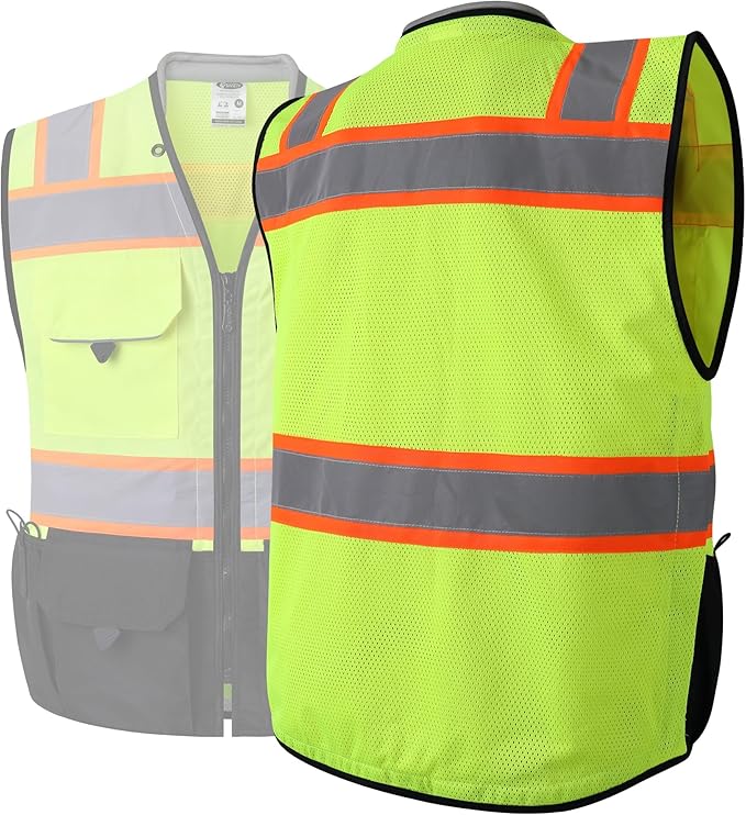JKSafety Hi-Vis Unisex Surveyor Safety Vest Heavy Duty PPE Inner Pockets ANSI/ISEA Compliant