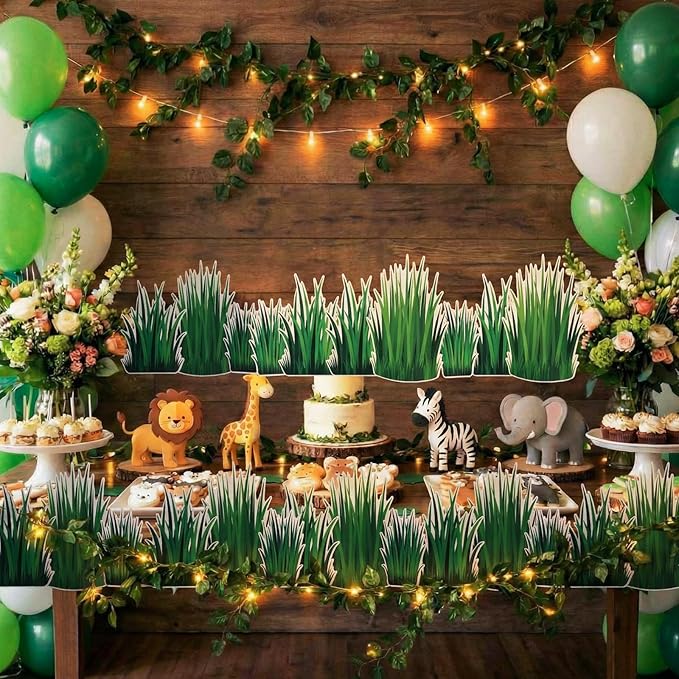 48 Pcs Green Grass Stickers 3 Sizes Grass Wall Decal Green Bulletin Board Border Spring Shape Die Cutouts for Vbs Boho Camping Trim Greenery Plant Leaves Office Decor with Adhesive Dots