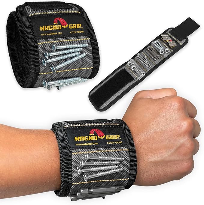 MagnoGrip Magnetic Wristband for Holding Screws, Nails, Drill Bits, Super Strong Magnets, Adjustable Strap, Essential Tool for DIYers, Handyman, Mechanics, Construction & Home Improvement - Platinum
