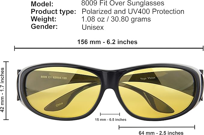 Night Driving Glasses Anti Glare Polarized Night Vision Yellow Tint Night Driving Glare Reducing Fit Over Driving Sunglasses Men and Women