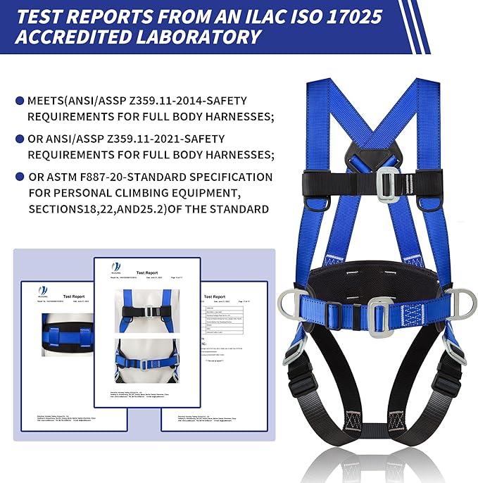 Safety Harness Fall Protection Kit Full Body Roofing Harnesses With Internal Shock Absorbing Lanyard, Blue Safety Harness For Construction OSHA/ANSI Compliant