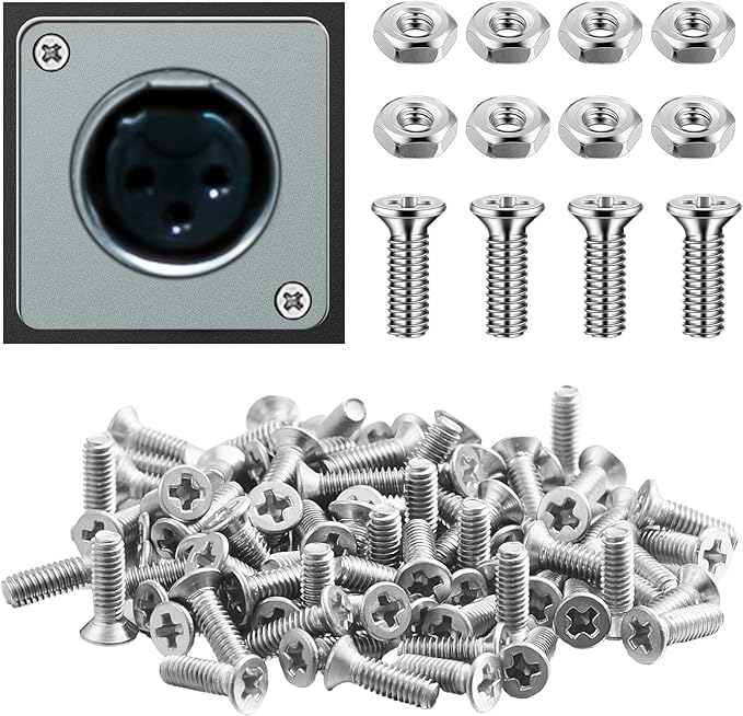 50 Pieces D Series Panel Screws and Nut Kit Panel Mount Connector M2.5 x 8 mm Screw Stainless Steel Metal Audio Server Rack Mounts for Attaching D Series Connectors